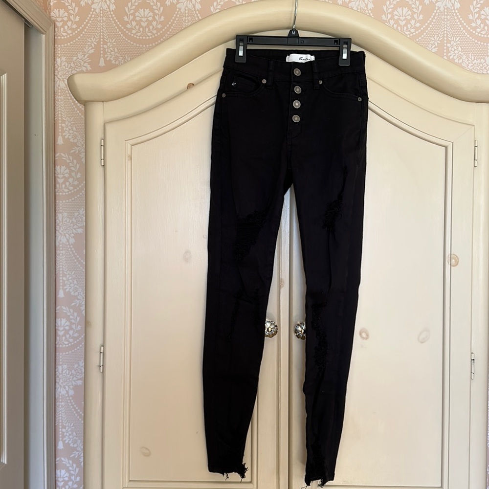 KanCan Straight Legged Distressed Buttonfly High Waisted Black Jean Size 26/5
